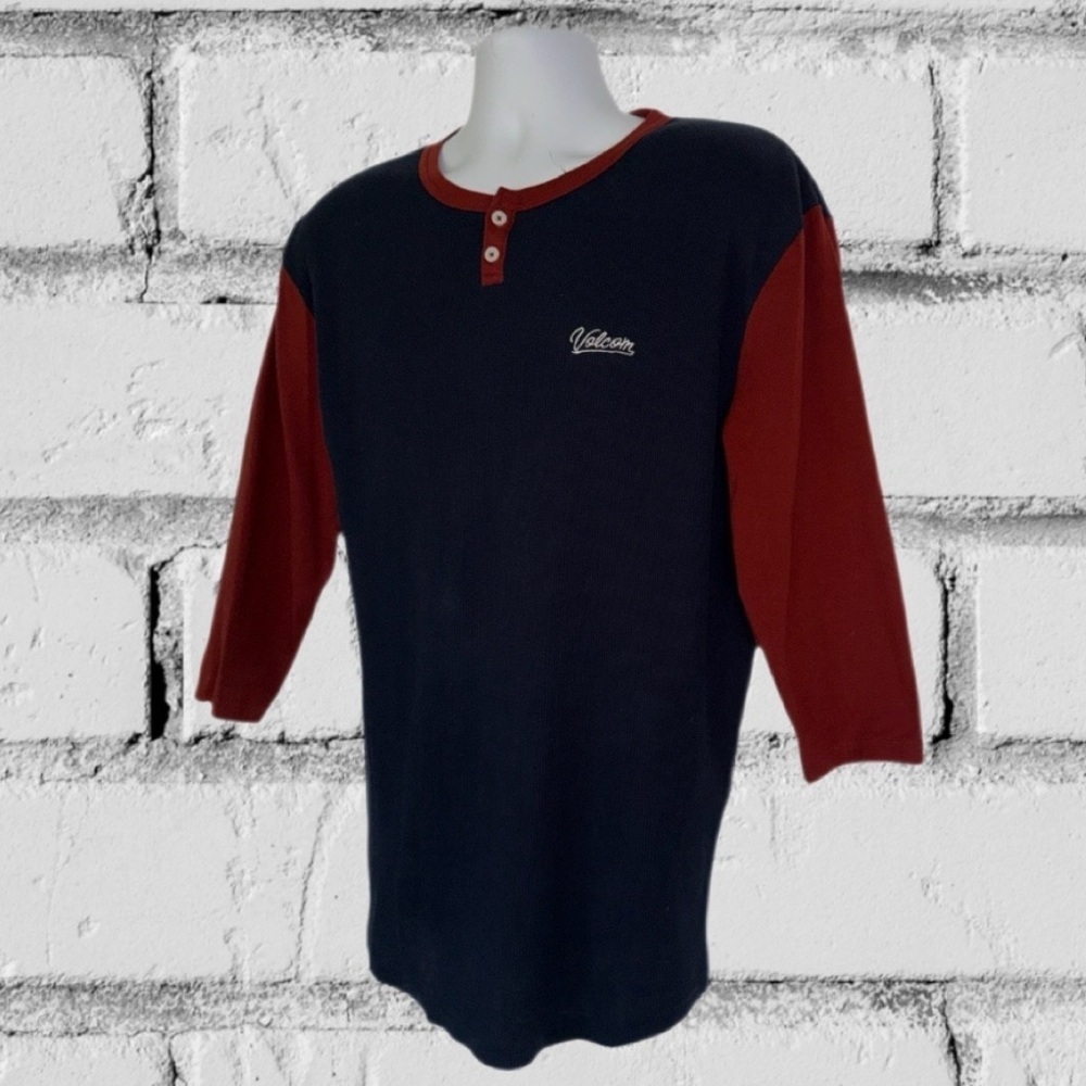 Volcom Thermal Waffle Henley Long Sleeve Tee Blue/Red Men’s Size L